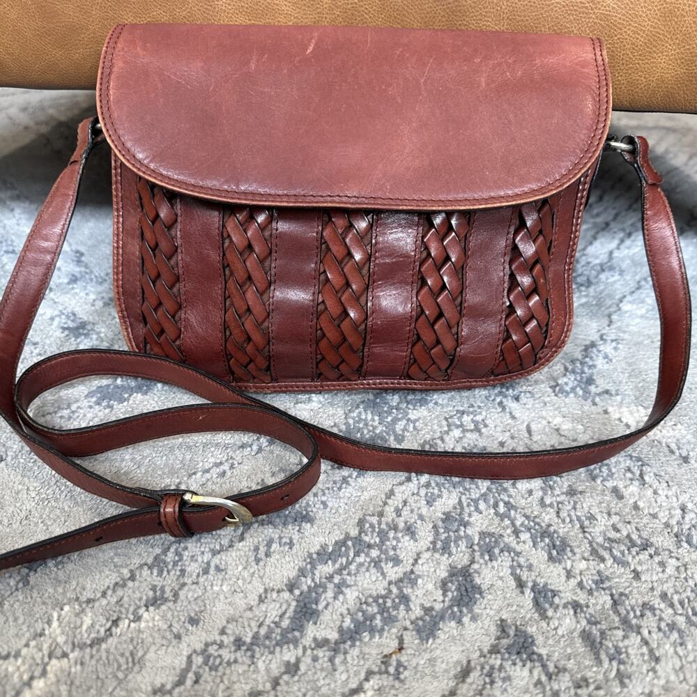 Vintage Etienne Aigner 80s Brown/Red Leather Weave Shoulder Bag/Purse